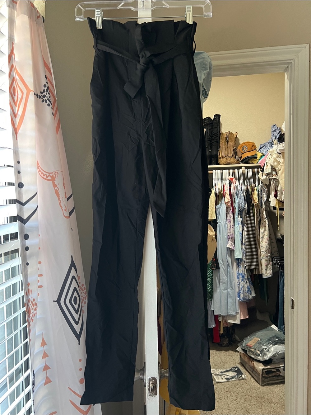 Windsor Black High-Waist Paperbag Tie-Belt Trousers
